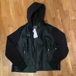 Faux leather/hoodie jacket